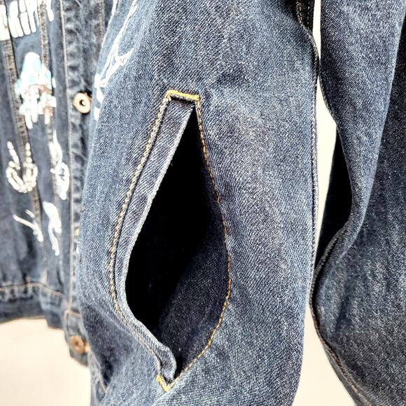 Eighty Eight Blue Denim Jean Don't Trip Stay Trippy Trucker Jacket Men's Size L - Picture 8 of 12